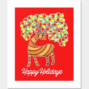 Folk art reindeer Posters and Art